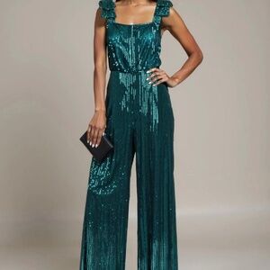 Sleeveless Sequin Bow Shoulder Jumpsuit small